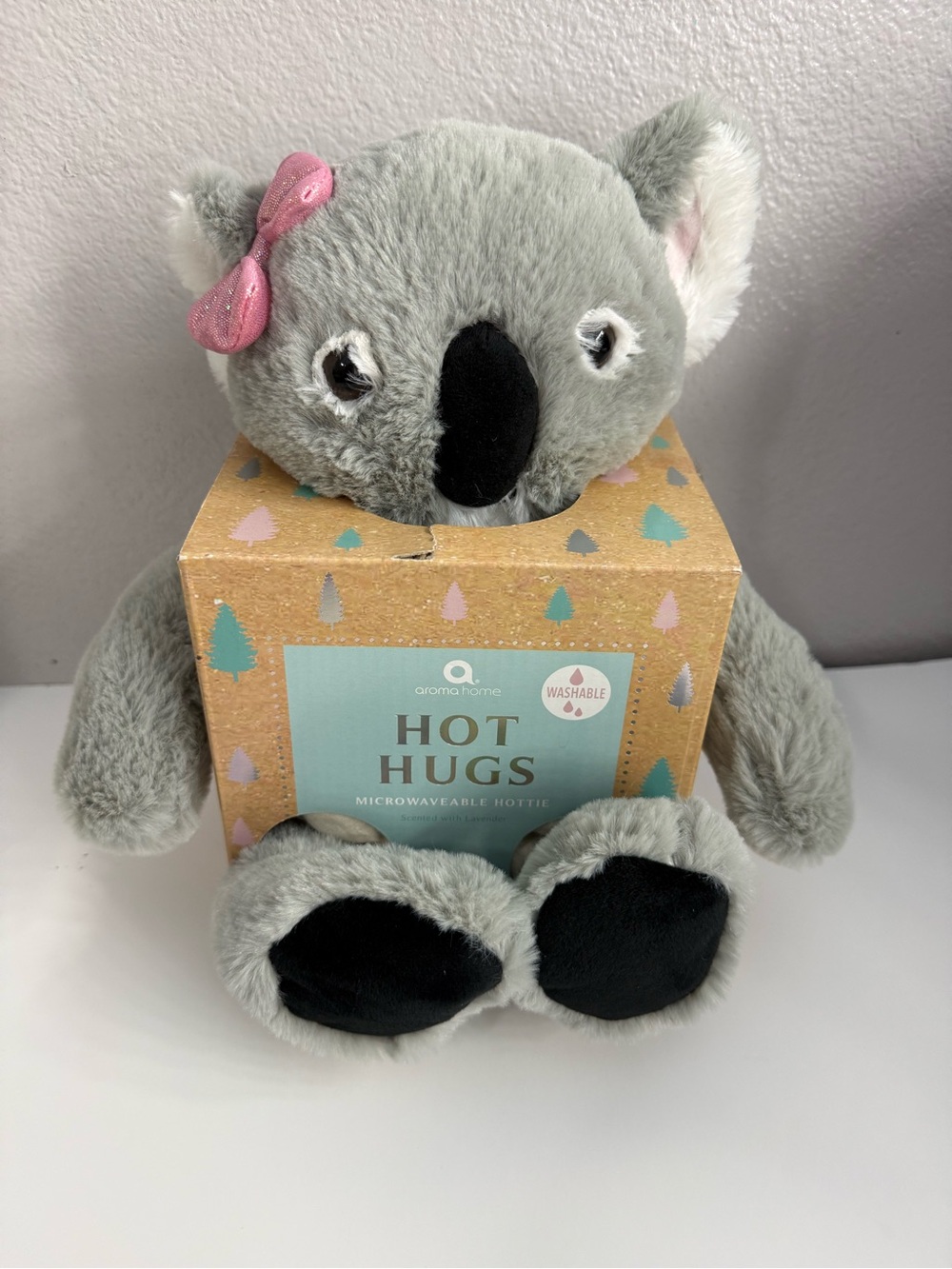 Aroma Home Gray Koala Plush Hottie with Pink Bow